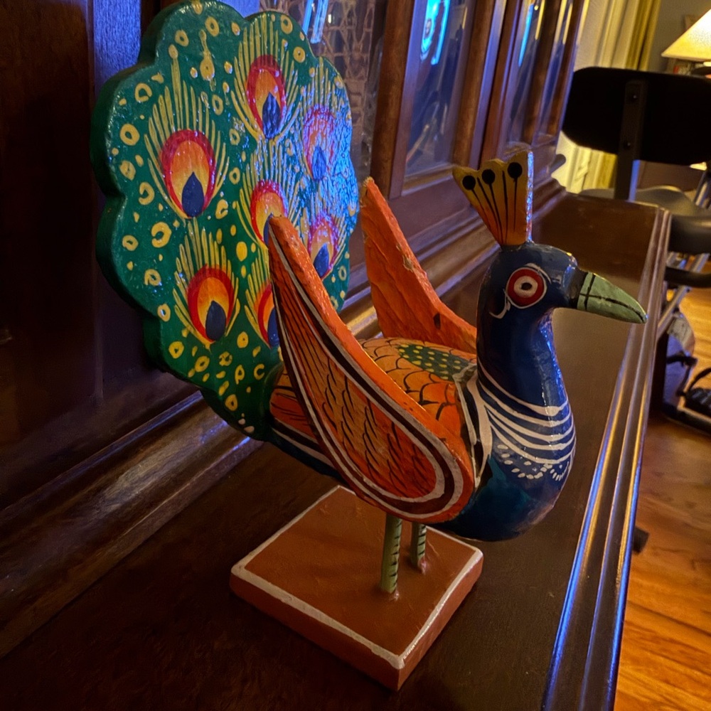 Handcrafted Colorful Peacock Sculpture